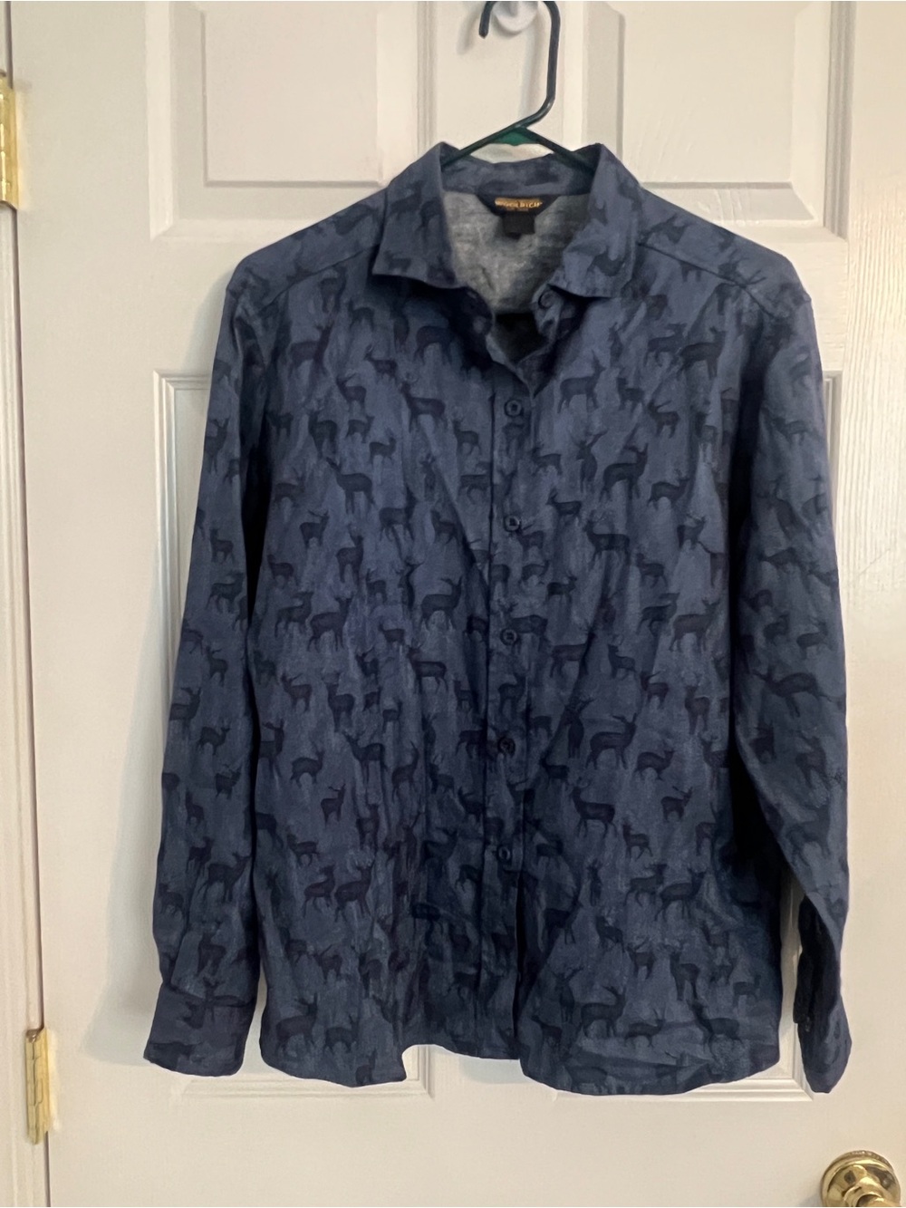 Woolrich Blue Deer Print Button Up Shirt‎ Women’s Medium Outdoor Cottagecore